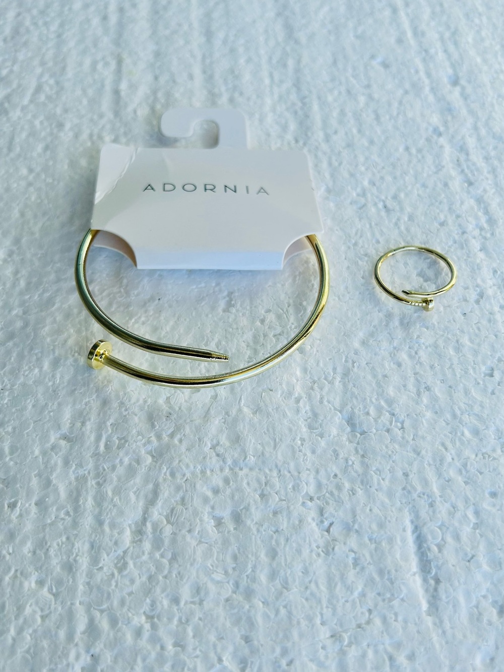 Adornia Gold Open Cuff Bracelet with Matching Ring - Minimal Chic